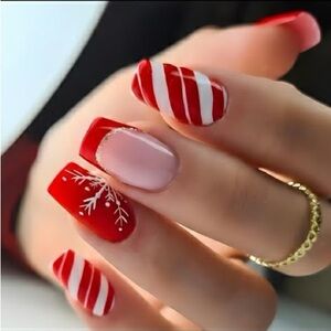 Festive Red and White Christmas Press on Nails 24 New